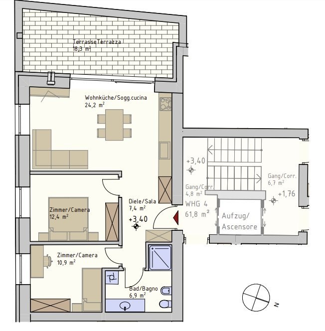 Neue 3-Zimmerwohnung mit Terrasse für Ansässige - W4